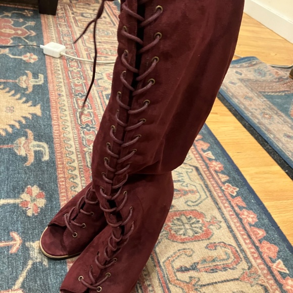 Mark & Maddux Burgundy Over-The-Knee Peep Toe Boots - Picture 4 of 6